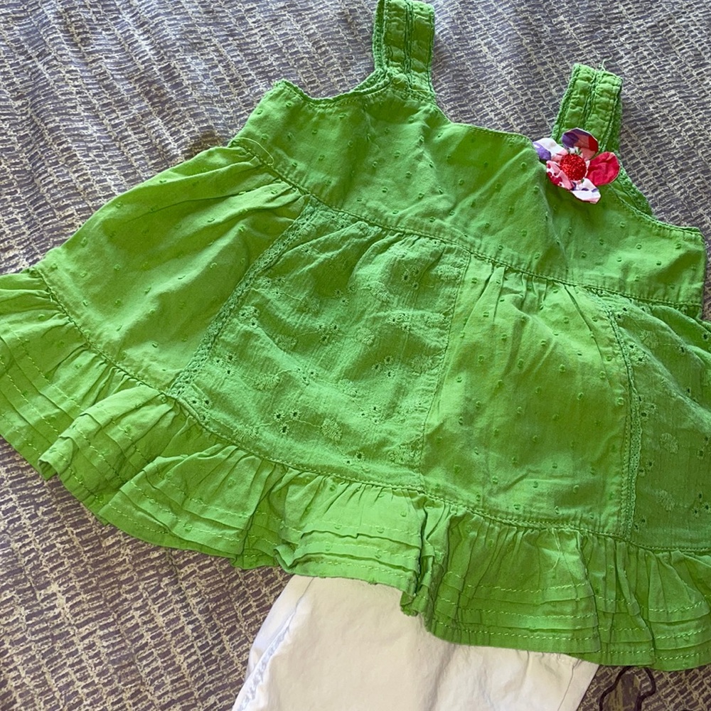 Adorable 3T Green Cotton Ruffled Tank Top